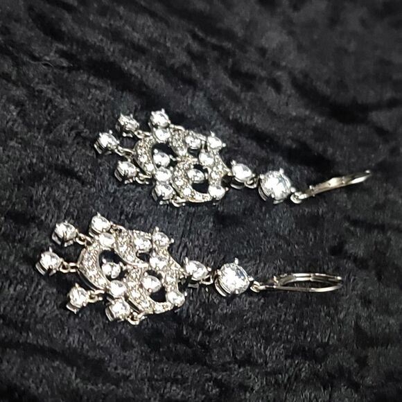 MEDA Sterling Silver 2" Drop Zircon Chandelier Earrings - Picture 3 of 8